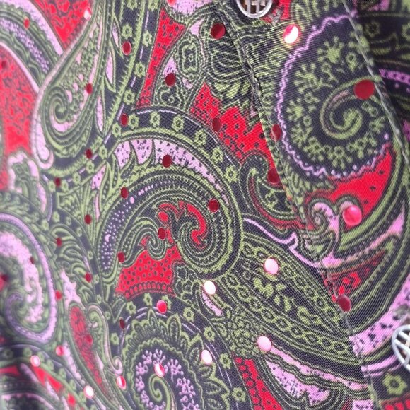 Rebecca Malone Paisley Button Top S Retro Stretch Art to Wear Statement Top - Picture 9 of 10